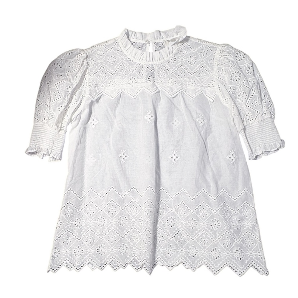 Industry Cotton High Neck Eyelet Blouse Top - Picture 7 of 9
